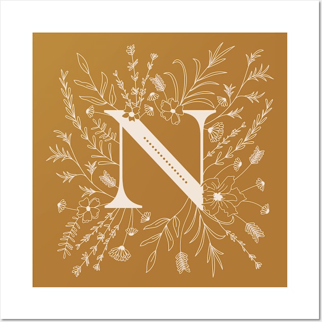 Botanical Letter N (Mustard Yellow) Wall Art by Cascade Patterns